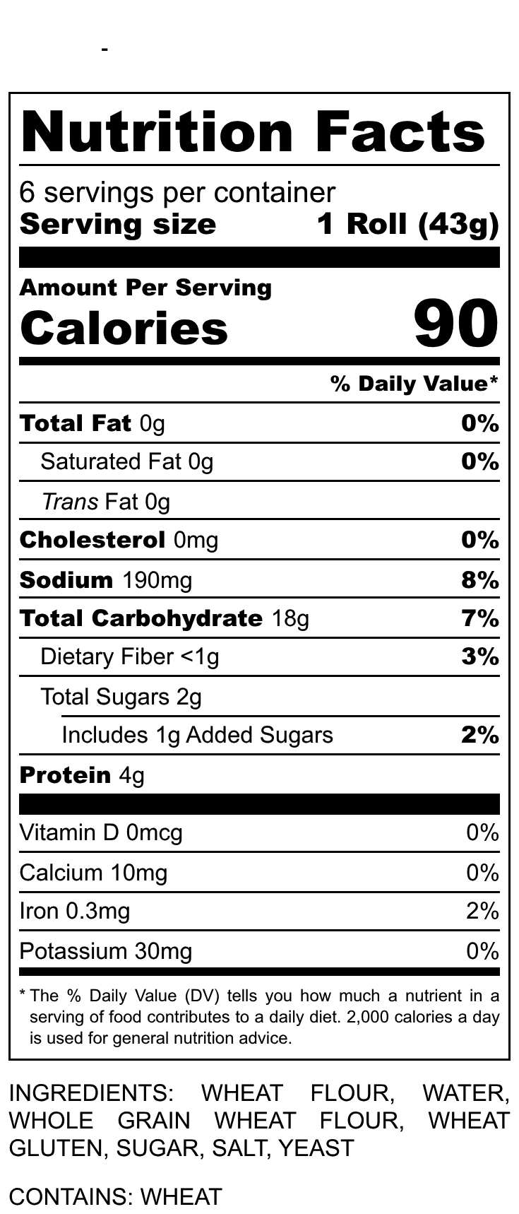 Nutrition facts label for Harvest Rolls