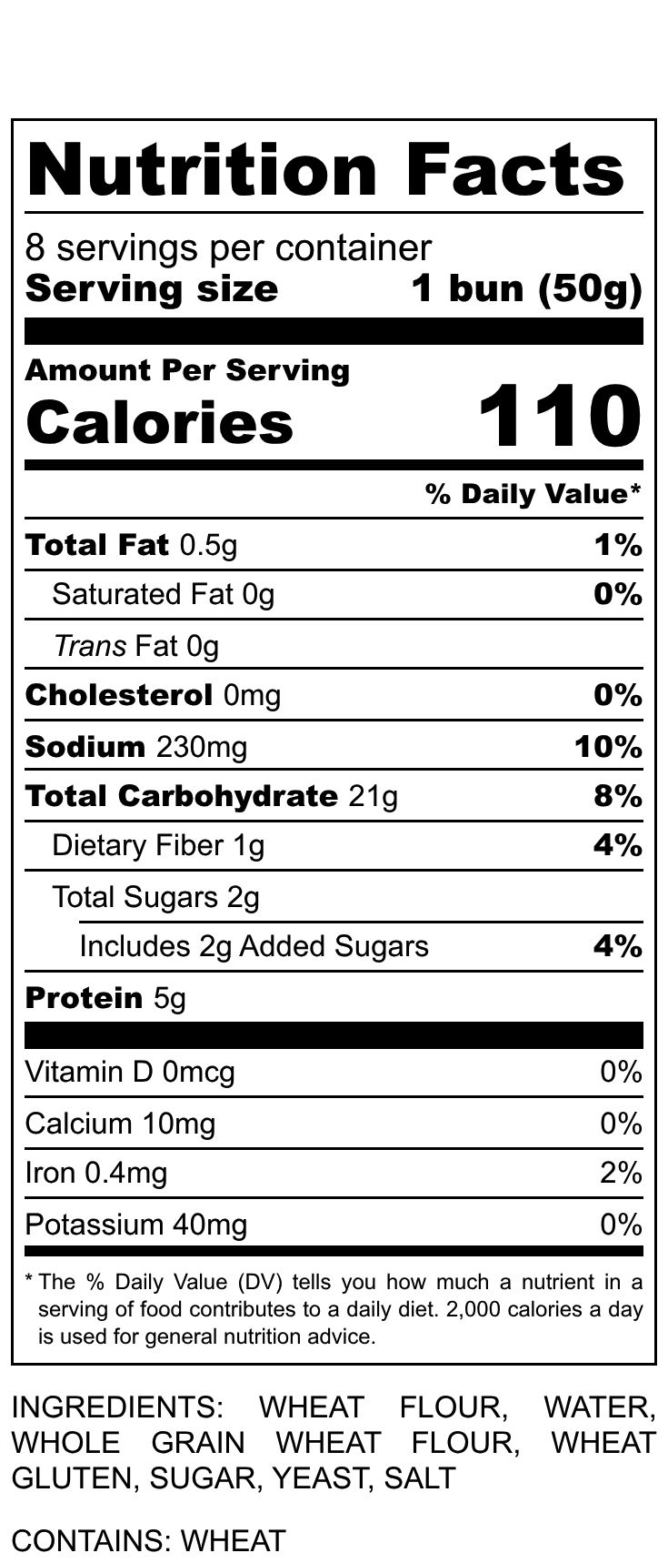 Nutrition facts label for Hotdog Buns