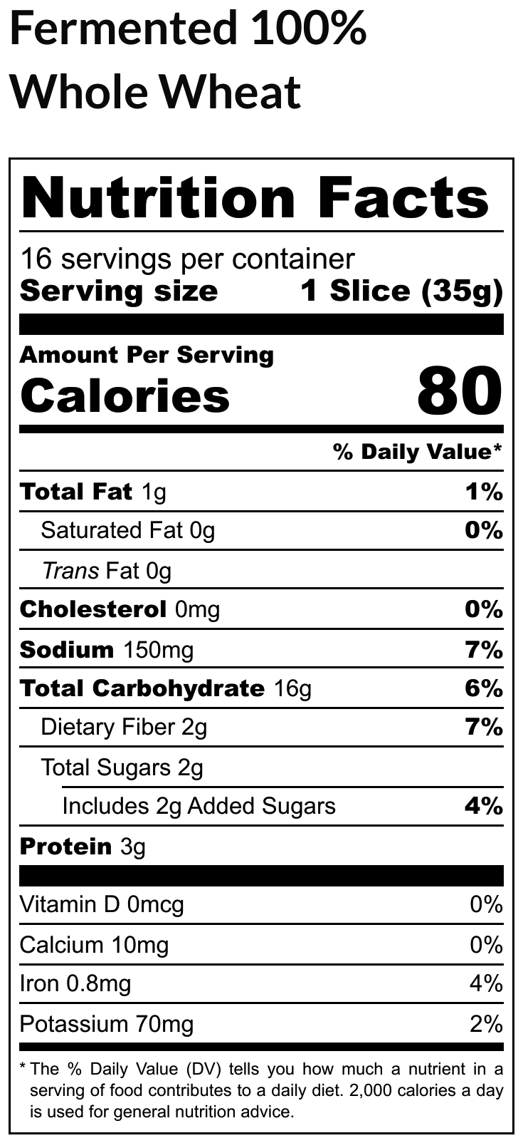 Nutrition facts label for Whole Wheat