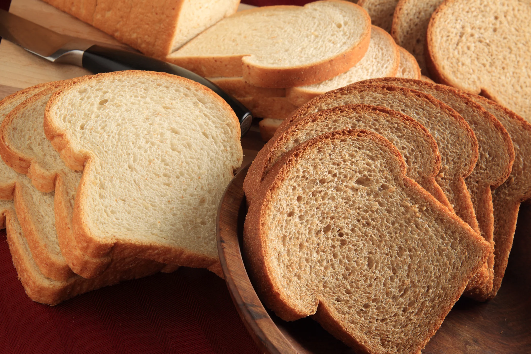 Sliced white and whole wheat sandwich bread
